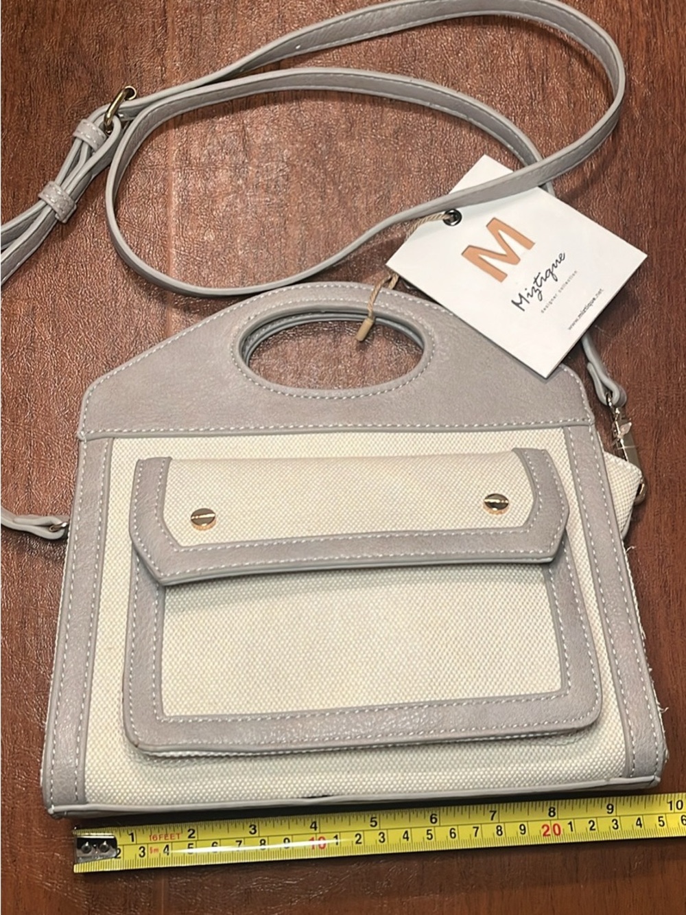 Miztique Light Gray and Cream Crossbody Bag